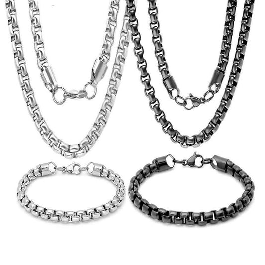 Steeltime Men's 7mm Round Box Stainless Steel Necklace and Bracelet DailySale