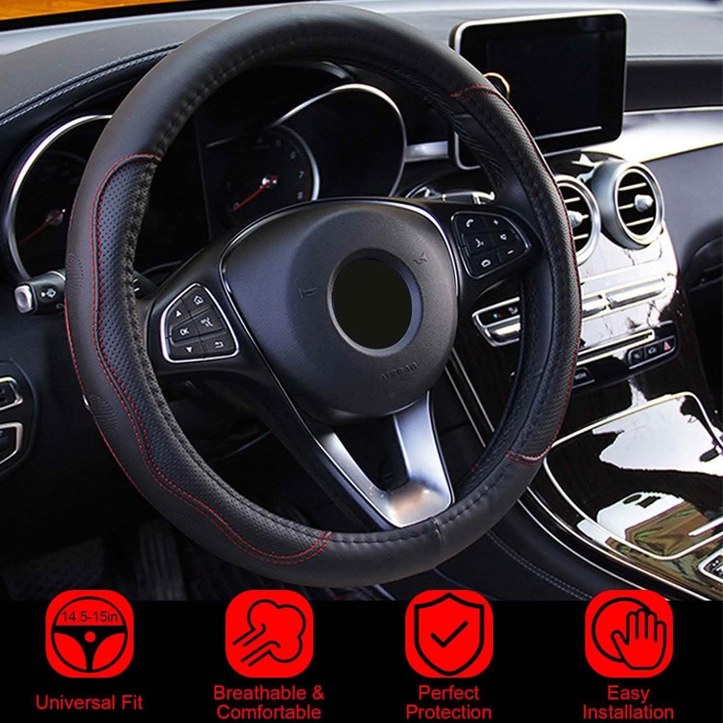 Steering Wheel Cover 14.5"- 15" Diameter Universal Fiber Leather DailySale
