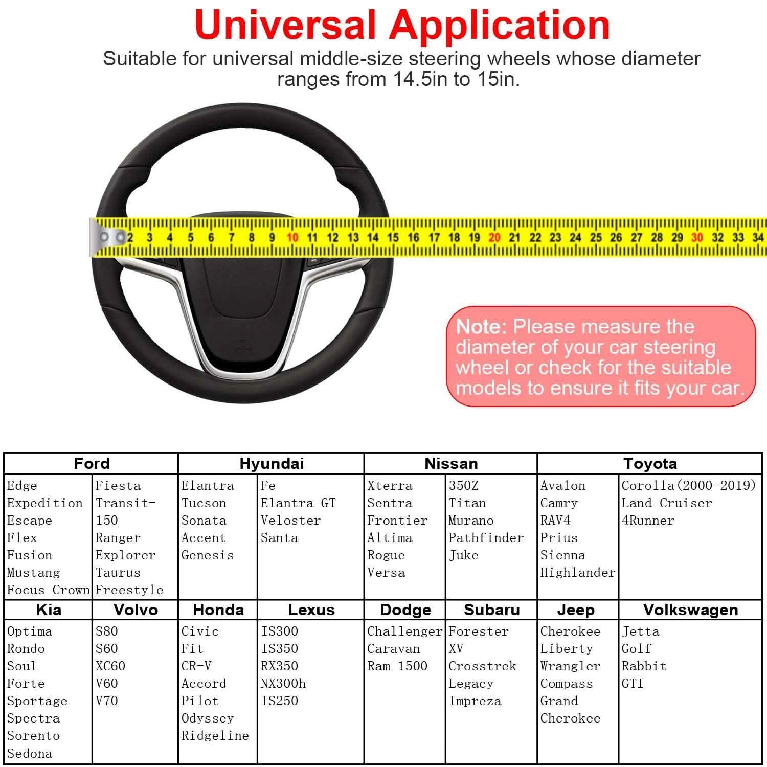 Steering Wheel Cover 14.5"- 15" Diameter Universal Fiber Leather DailySale