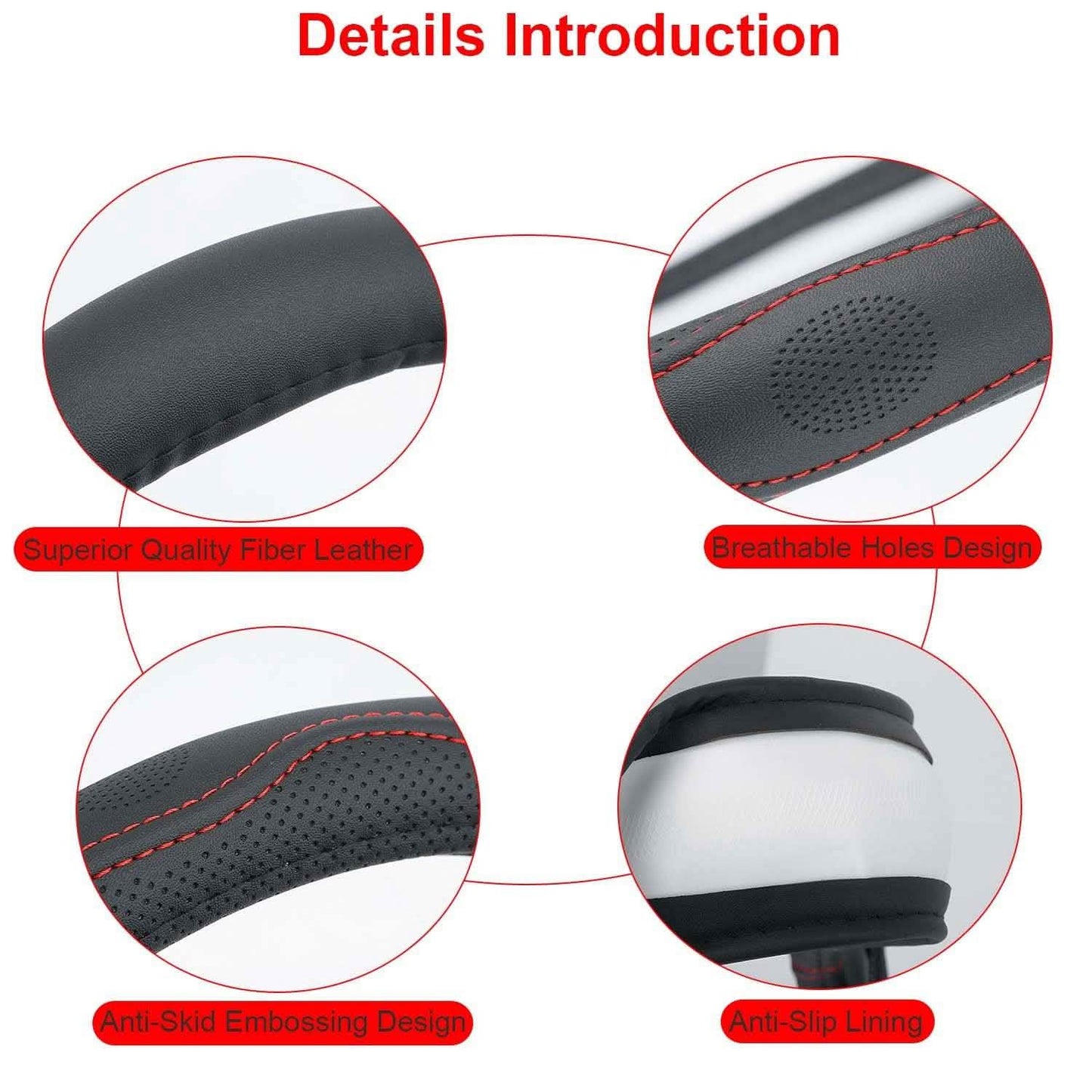 Steering Wheel Cover 14.5"- 15" Diameter Universal Fiber Leather DailySale