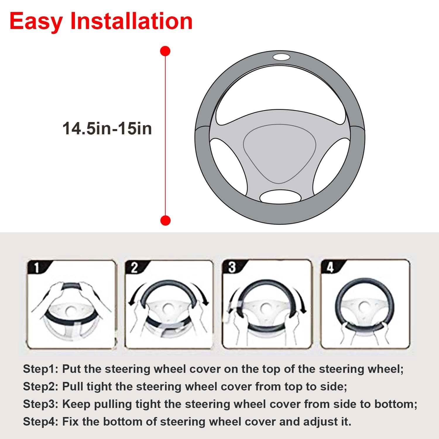 Steering Wheel Cover 14.5"- 15" Diameter Universal Fiber Leather DailySale
