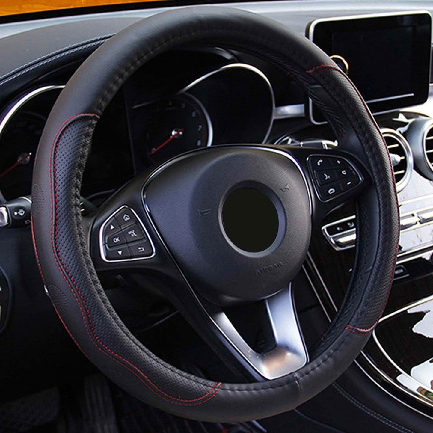 Steering Wheel Cover 14.5"- 15" Diameter Universal Fiber Leather DailySale