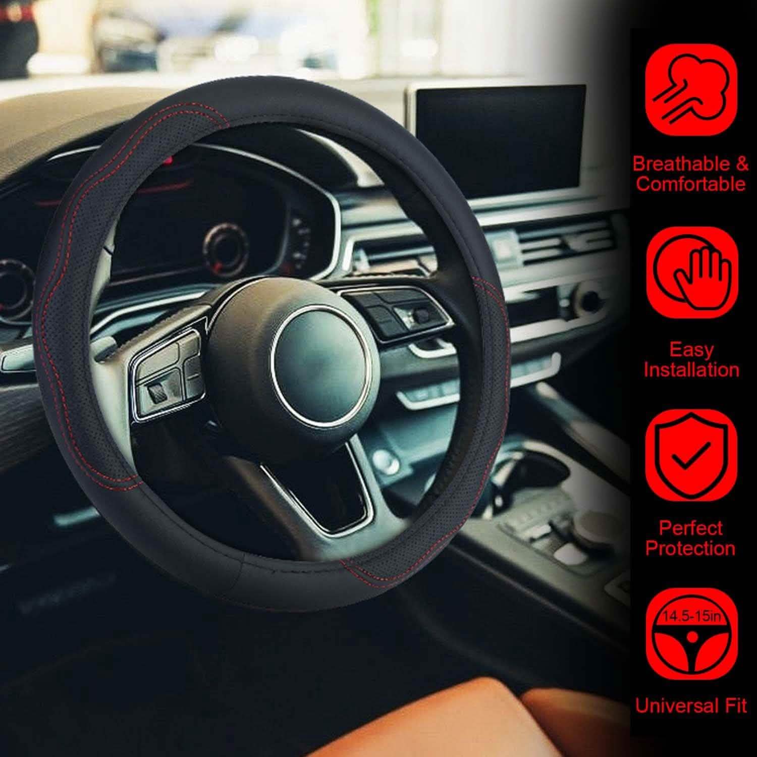 Steering Wheel Cover 14.5"- 15" Diameter Universal Fiber Leather DailySale