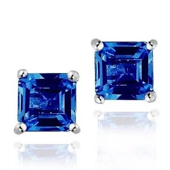 Sterling Silver 1.6 Created Sapphire Square Shape Stud Earring DailySale
