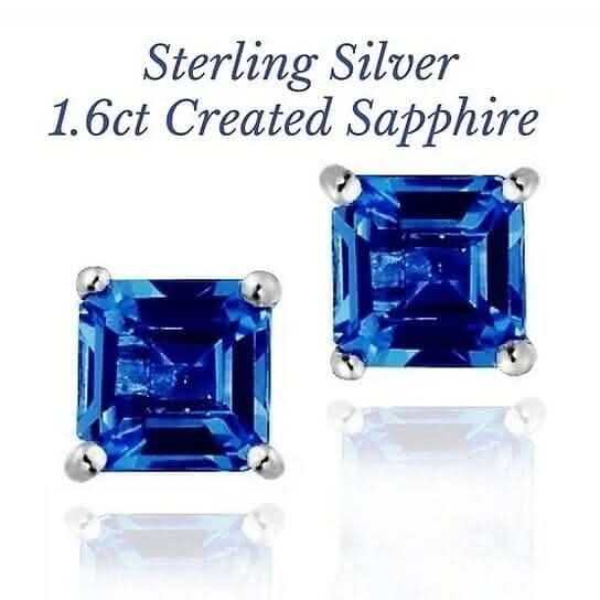 Sterling Silver 1.6 Created Sapphire Square Shape Stud Earring DailySale