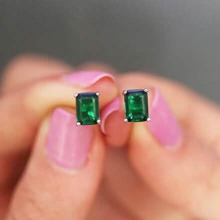 Sterling Silver 2.00 CTTW Emerald Cut Green Emerald Stud Earrings DailySale