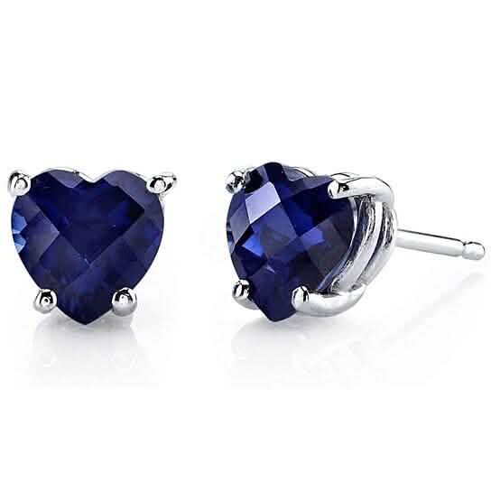 Sterling Silver 2.00 CTTW Sapphire Heart Studs DailySale
