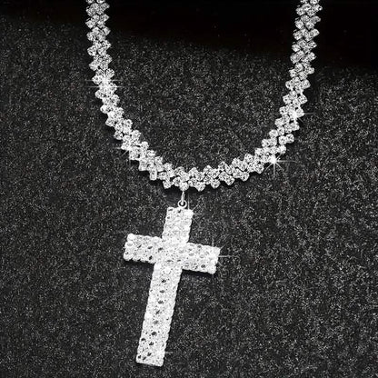 Sterling Silver 925 Luxury Cross Pendant Necklace with Multi-Layer Zircon and Sparkling Rhinestones DailySale