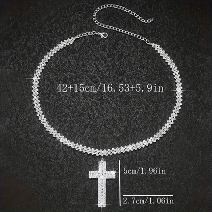 Sterling Silver 925 Luxury Cross Pendant Necklace with Multi-Layer Zircon and Sparkling Rhinestones DailySale