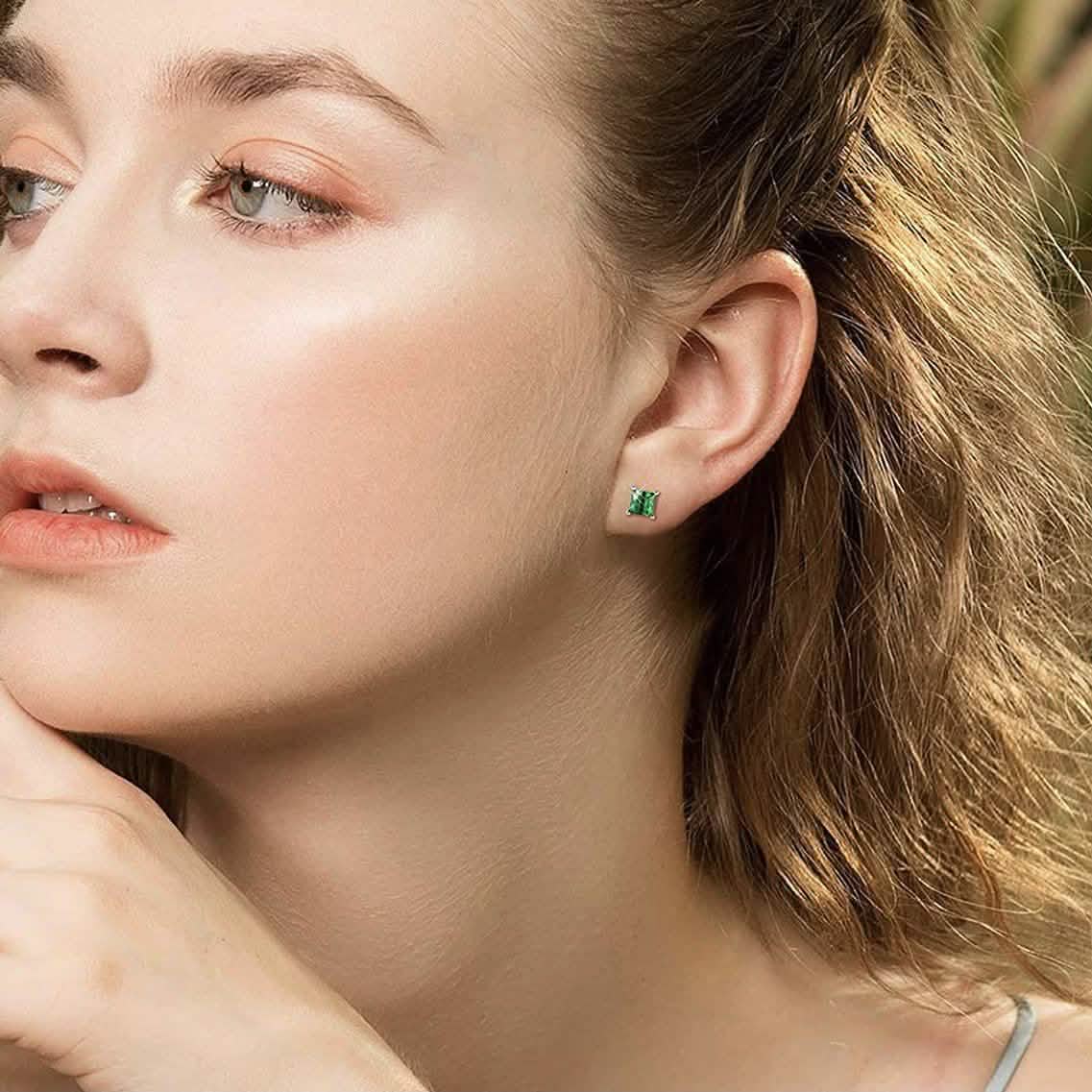 Sterling Silver 925 Princess Cut Emerald Studs DailySale