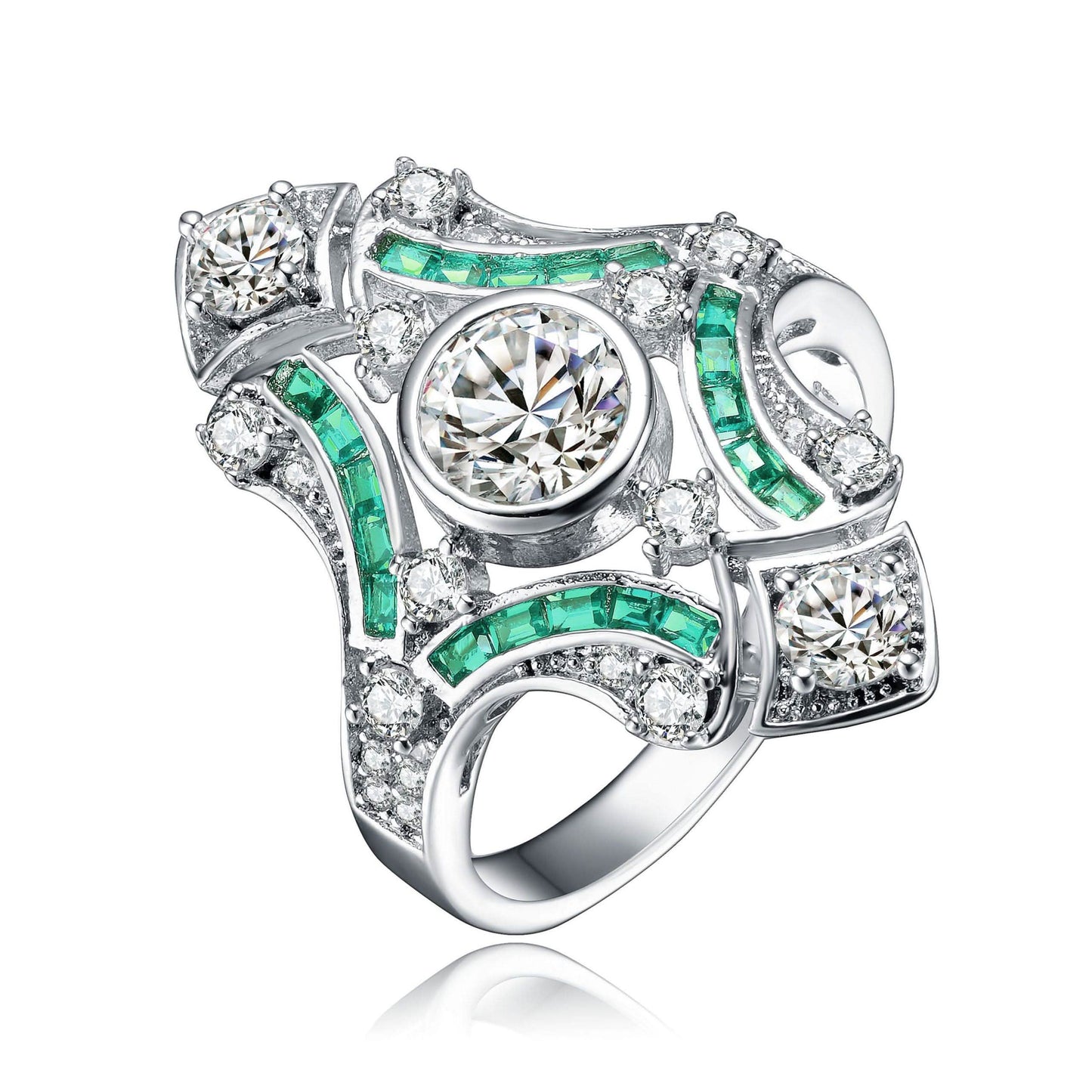 Sterling Silver Baguette and Round Cubic Zirconia Modern Ring DailySale
