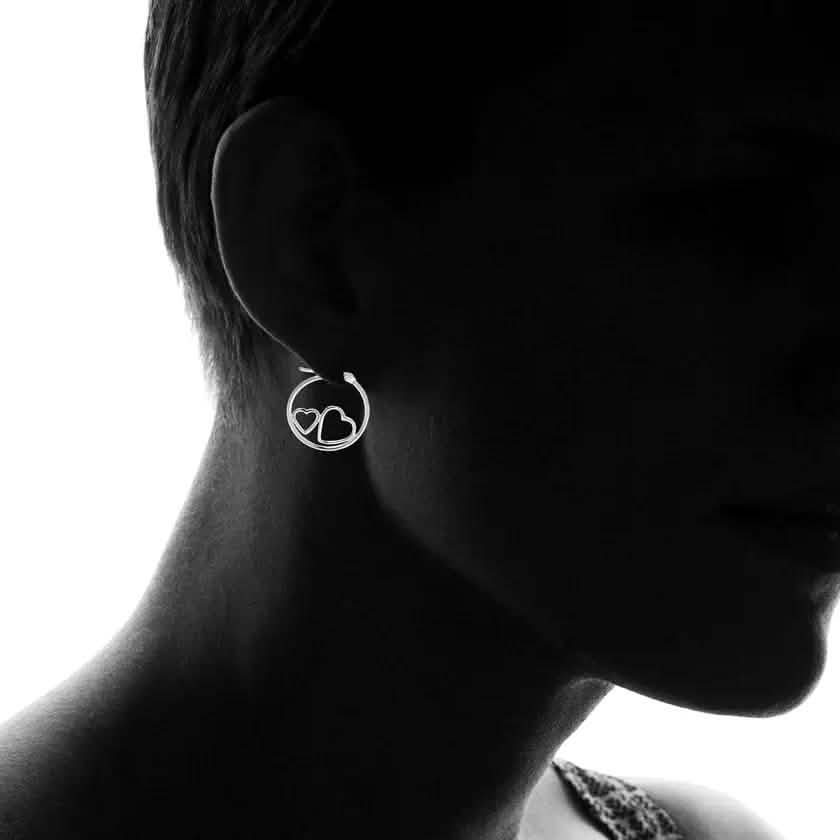 Sterling Silver Classic Hoop With Heart Design Earrings DailySale