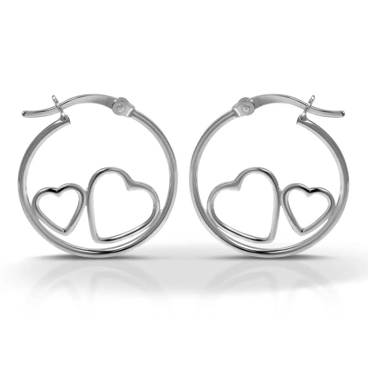 Sterling Silver Classic Hoop With Heart Design Earrings DailySale
