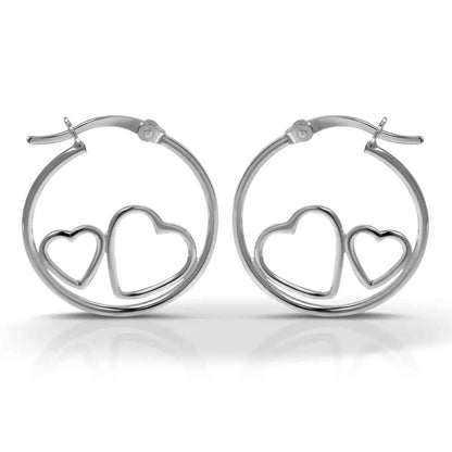 Sterling Silver Classic Hoop With Heart Design Earrings DailySale