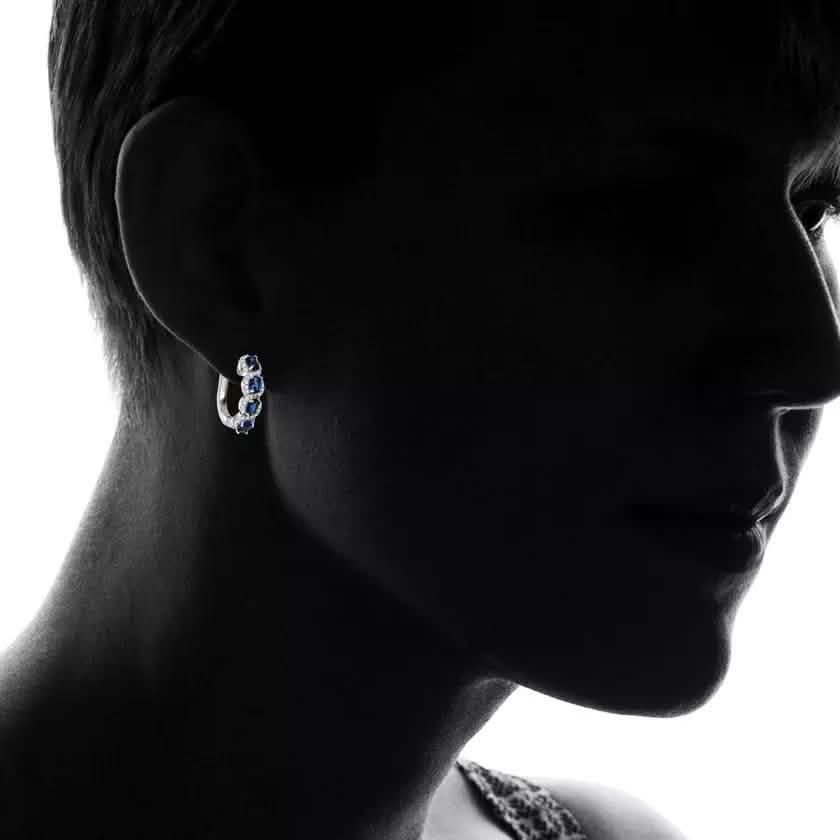 Sterling Silver Created Blue Sapphire Halo Hoop Earring DailySale