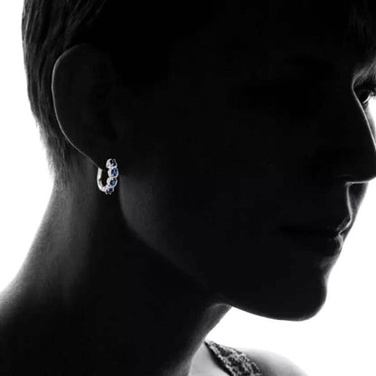 Sterling Silver Created Blue Sapphire Halo Hoop Earring DailySale