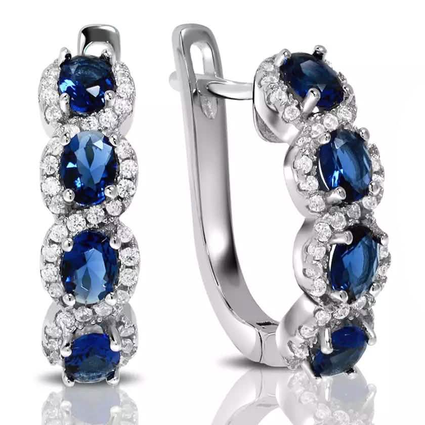 Sterling Silver Created Blue Sapphire Halo Hoop Earring DailySale
