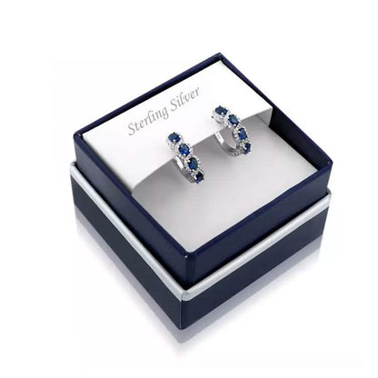Sterling Silver Created Blue Sapphire Halo Hoop Earring DailySale