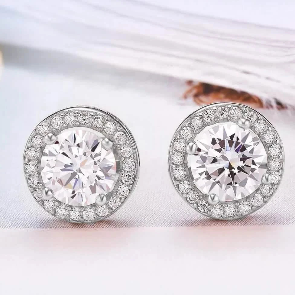 Sterling Silver Cubic Zirconia Classic Halo Stud Earrings DailySale