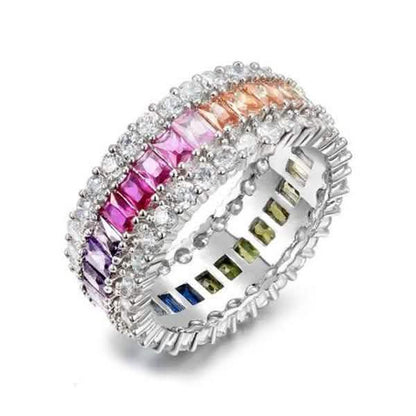 Sterling Silver Emerald Cut Rainbow Prong Eternity Band DailySale