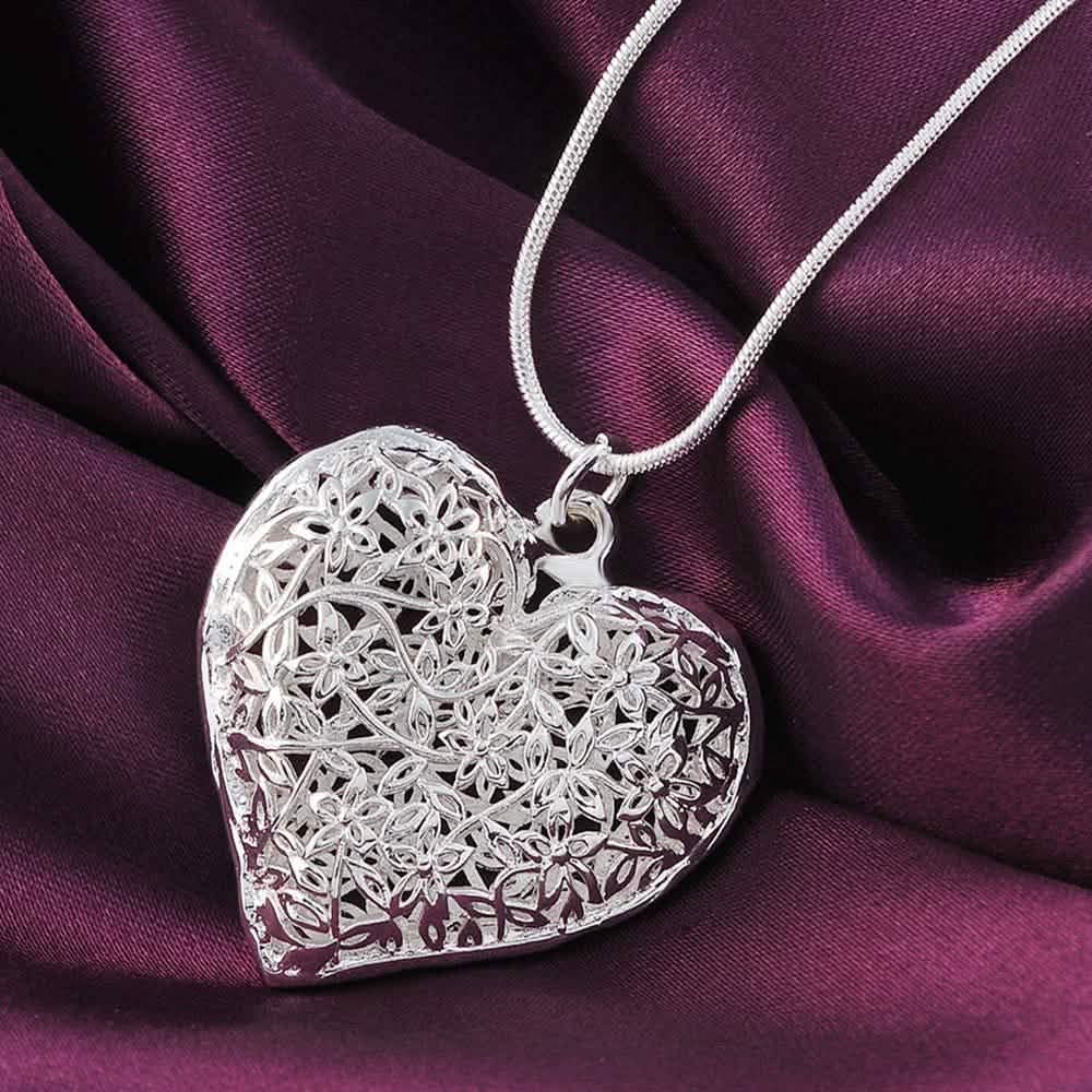 Sterling Silver Filigree Puffed Heart Necklace DailySale