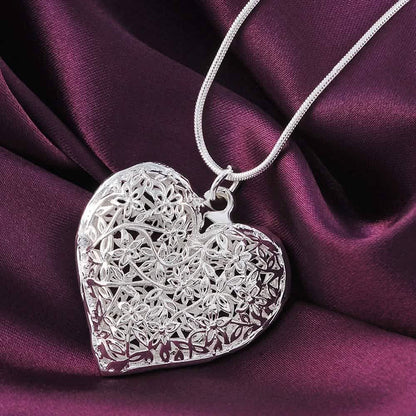 Sterling Silver Filigree Puffed Heart Necklace DailySale