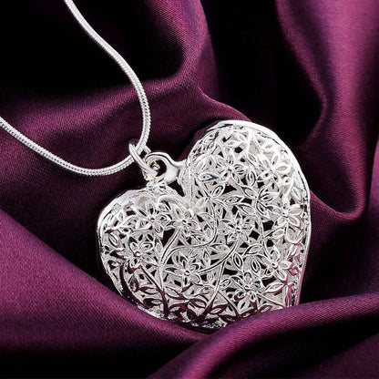 Sterling Silver Filigree Puffed Heart Necklace DailySale