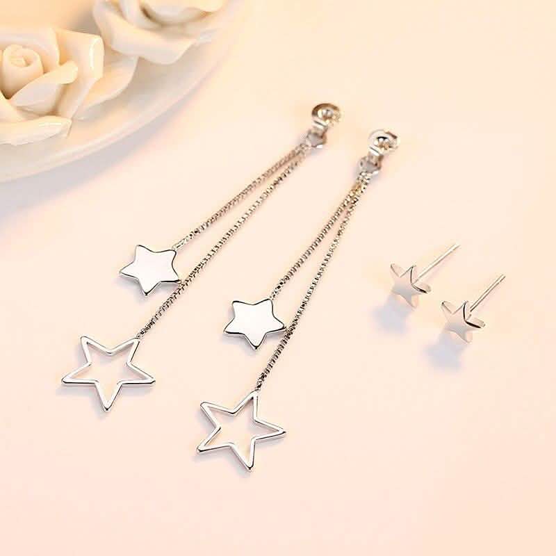 Sterling Silver Long Star Drop Earrings DailySale