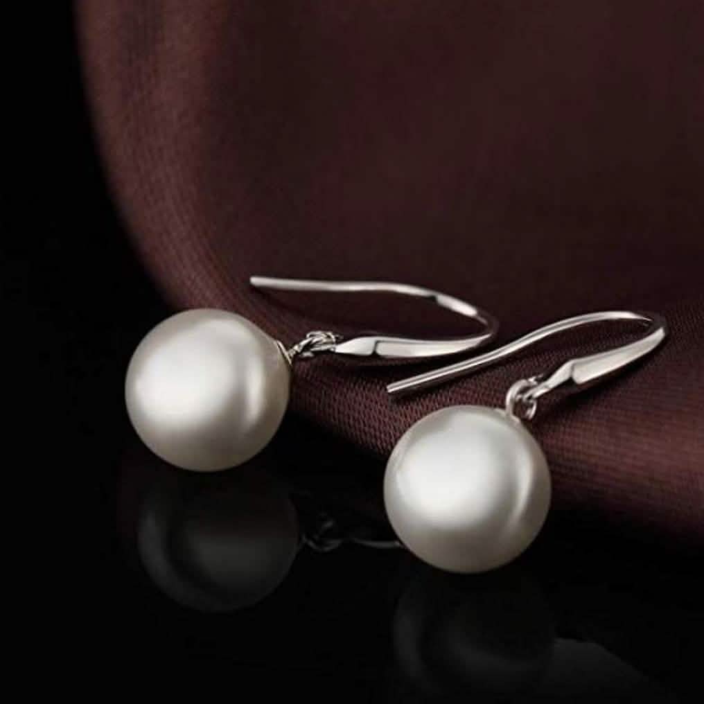 Sterling Silver Plated Pearl Drop Hoop Earrings DailySale