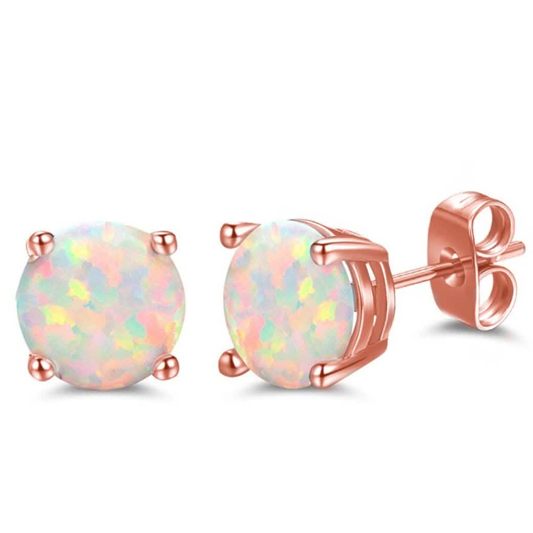 Sterling Silver Round Cut White Opal Studs DailySale