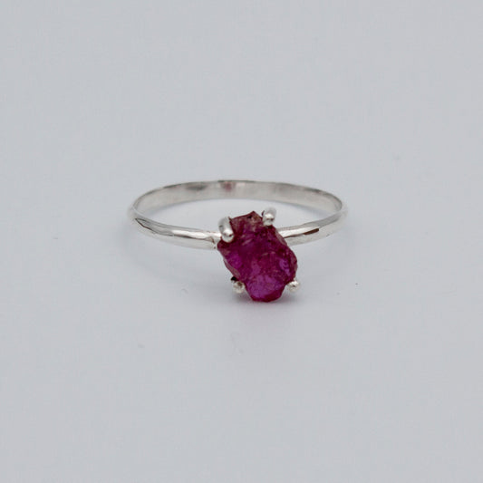 Sterling Silver Ruby Ring Raw Stone Minimalist Band BandsCo Straps