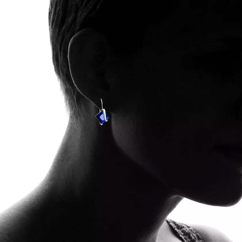 Sterling Silver Sapphire Diamond Cut Earring DailySale