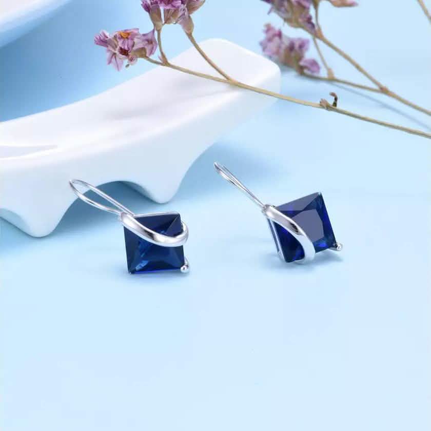 Sterling Silver Sapphire Diamond Cut Earring DailySale