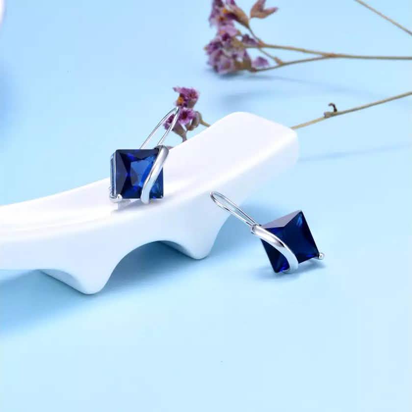 Sterling Silver Sapphire Diamond Cut Earring DailySale