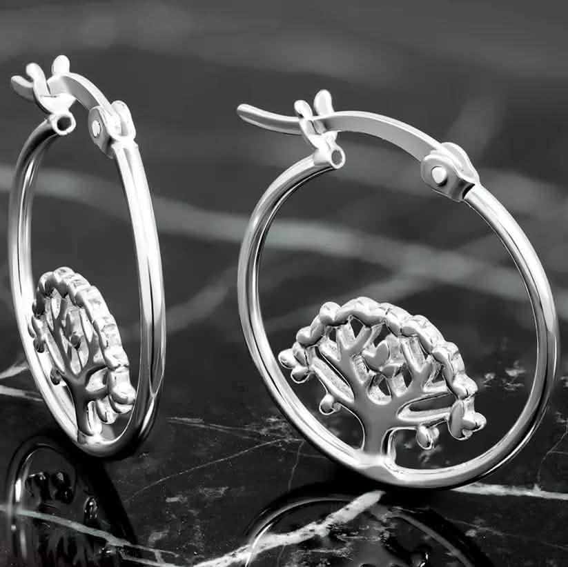 Sterling Silver Tree Of Life Hoop Earrings DailySale