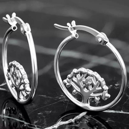 Sterling Silver Tree Of Life Hoop Earrings DailySale