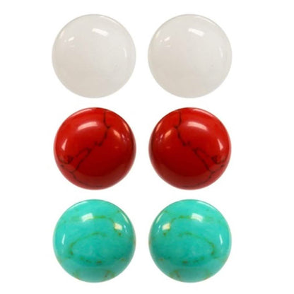 Sterling Silver Trio Red, White and Turquoise Stud Earring Set DailySale