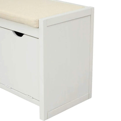 Storage Bench with Removable Cushion and 3 Flip Lock Storage Cubbies DailySale