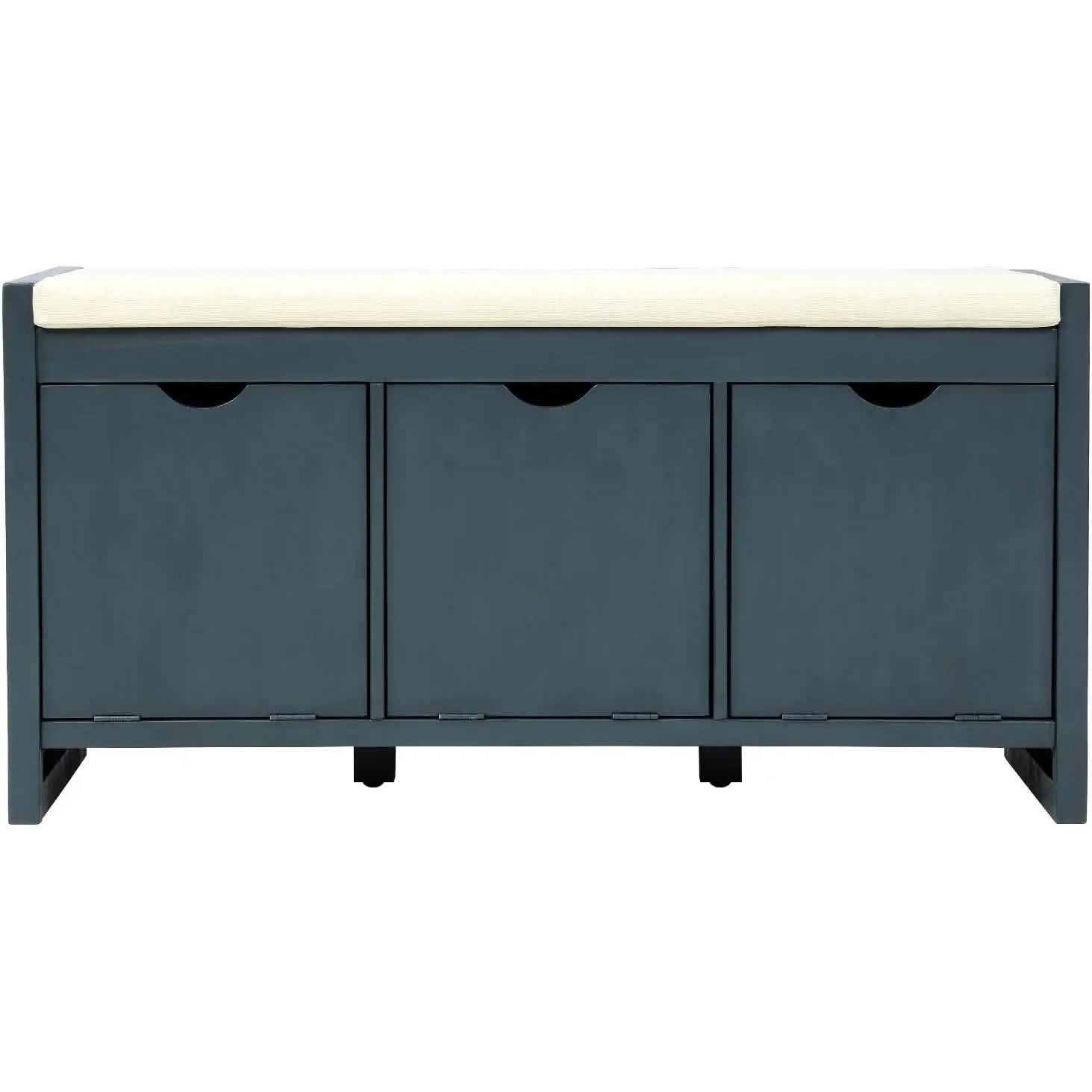 Storage Bench with Removable Cushion and 3 Flip Lock Storage Cubbies DailySale