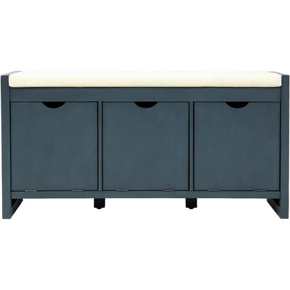 Storage Bench with Removable Cushion and 3 Flip Lock Storage Cubbies DailySale