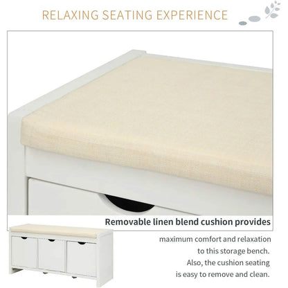 Storage Bench with Removable Cushion and 3 Flip Lock Storage Cubbies DailySale