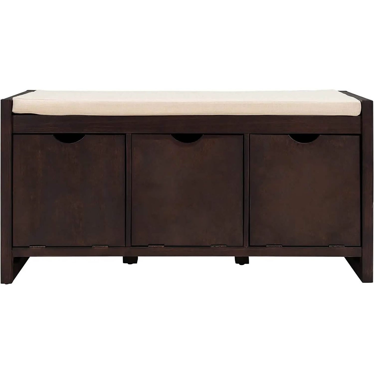 Storage Bench with Removable Cushion and 3 Flip Lock Storage Cubbies DailySale