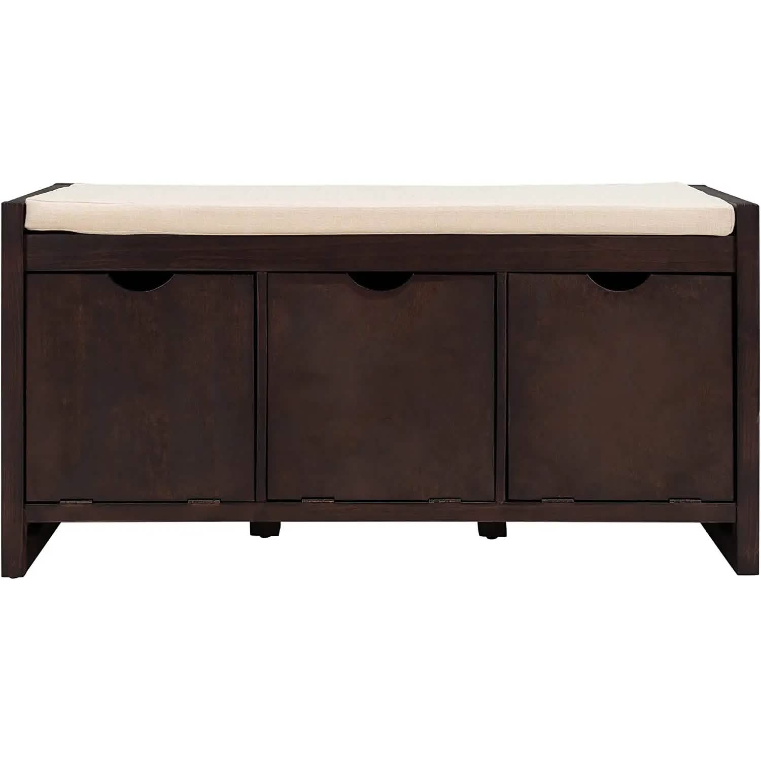 Storage Bench with Removable Cushion and 3 Flip Lock Storage Cubbies DailySale