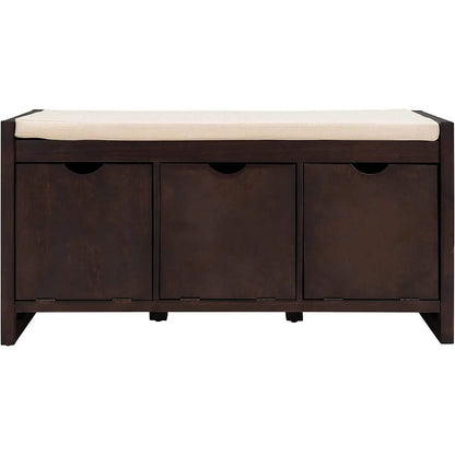 Storage Bench with Removable Cushion and 3 Flip Lock Storage Cubbies DailySale