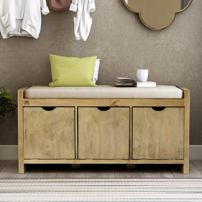 Storage Bench with Removable Cushion and 3 Flip Lock Storage Cubbies DailySale