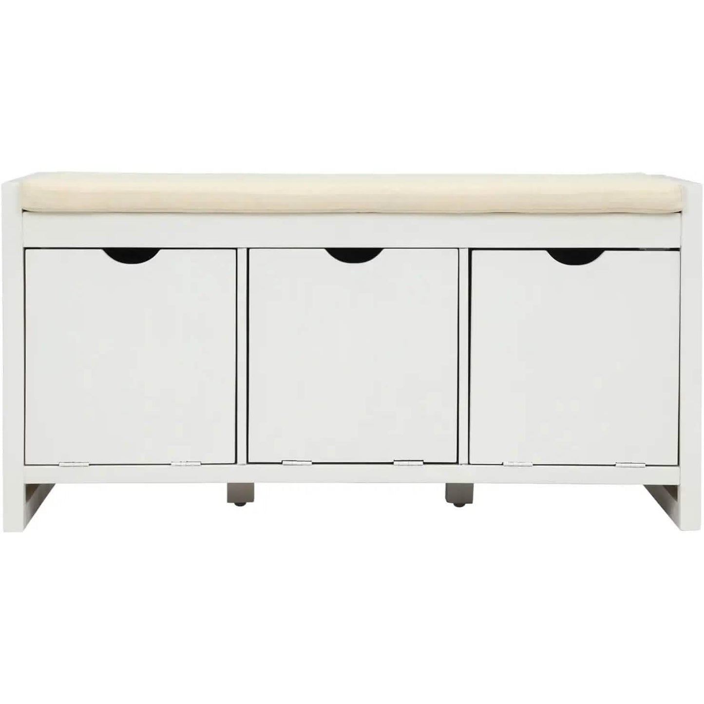 Storage Bench with Removable Cushion and 3 Flip Lock Storage Cubbies DailySale