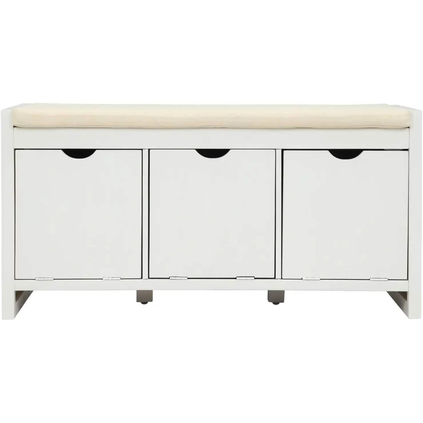 Storage Bench with Removable Cushion and 3 Flip Lock Storage Cubbies DailySale