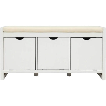 Storage Bench with Removable Cushion and 3 Flip Lock Storage Cubbies DailySale