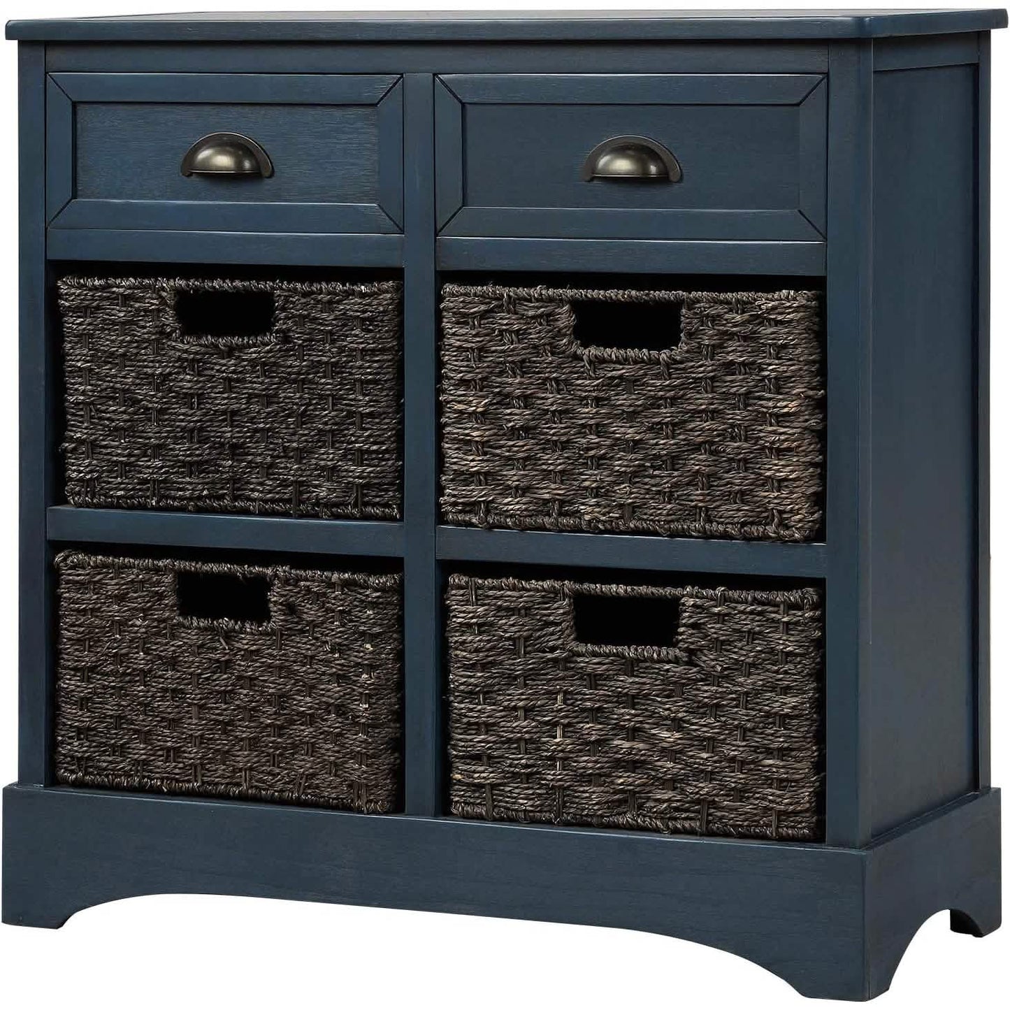 Storage Cabinet with 2 Drawers and 4 Rattan Baskets DailySale