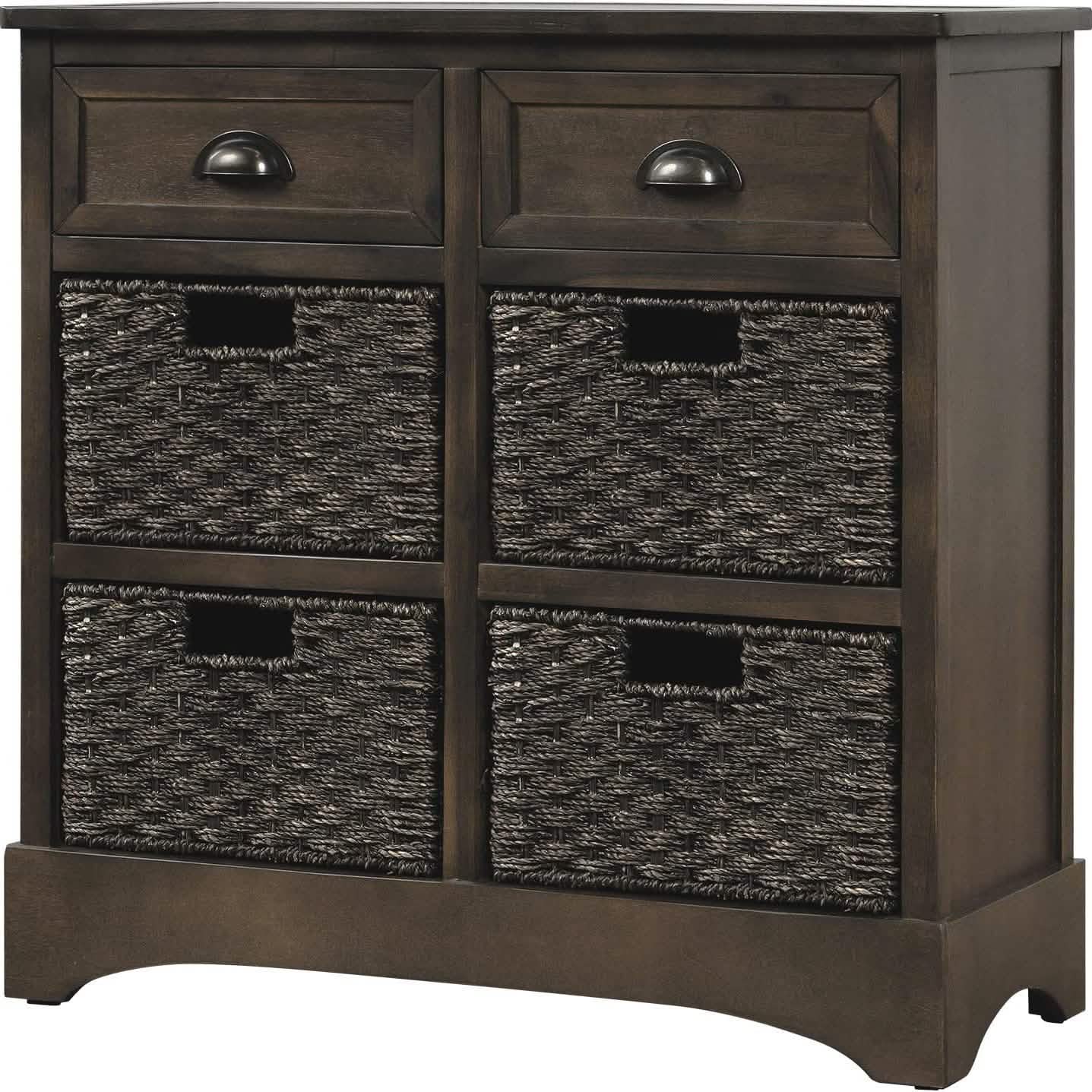 Storage Cabinet with 2 Drawers and 4 Rattan Baskets DailySale